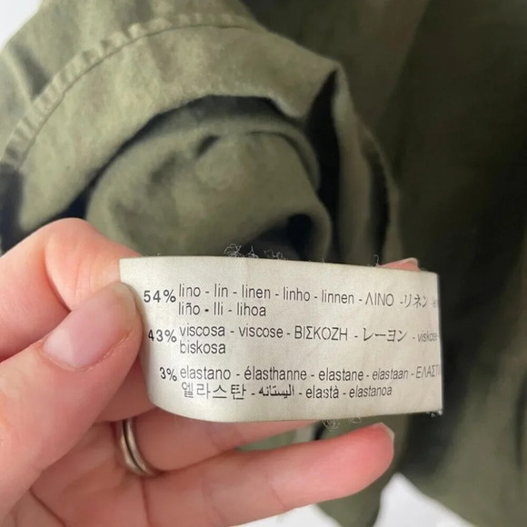 Zara Linen Blend Strapless Smocked Tiered Maxi Dress NWT Olive Green Size M - Picture 8 of 9